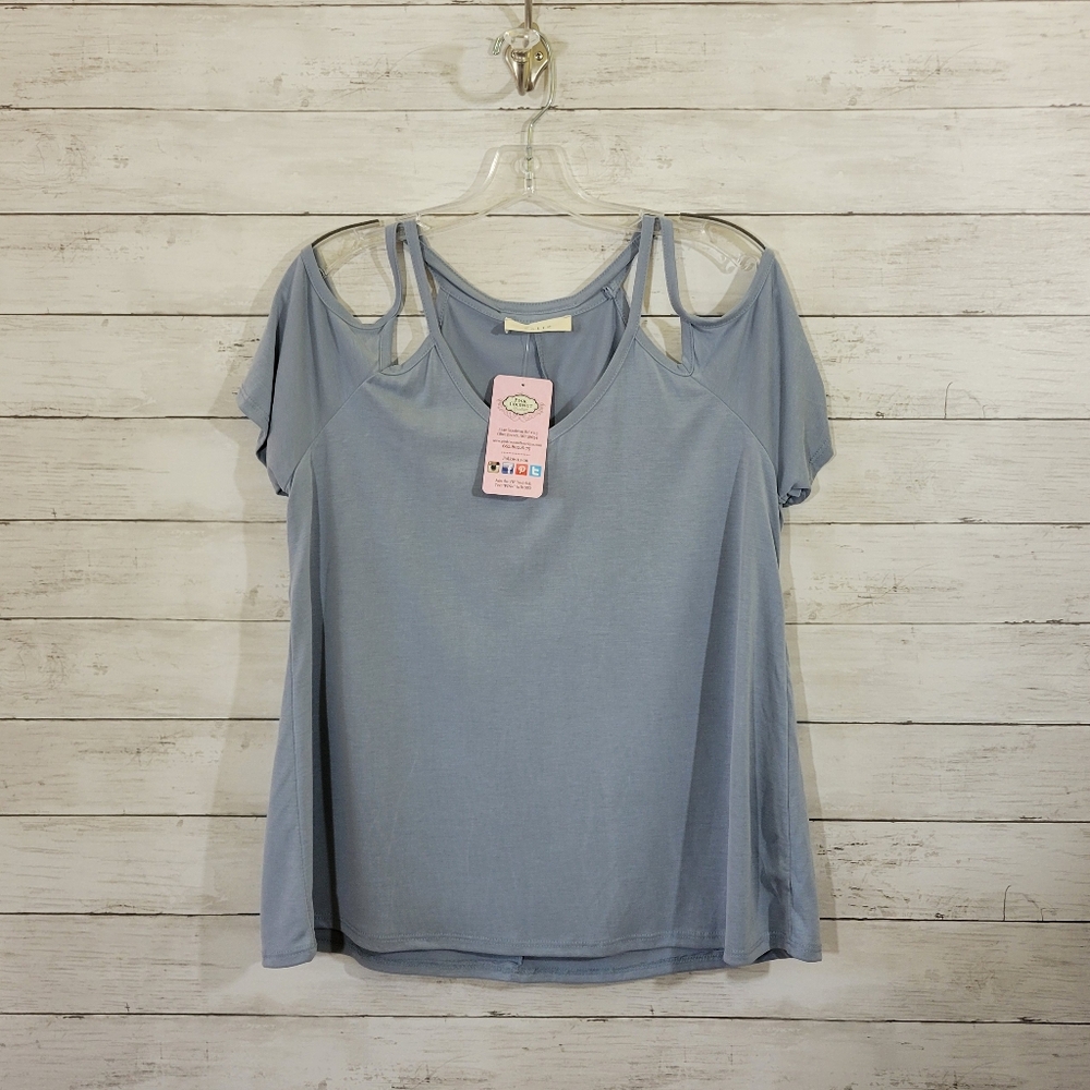 Entro Women's Blue Cut Out Shoulder Top Modal Blend Softer Than Bamboo Sz Medium